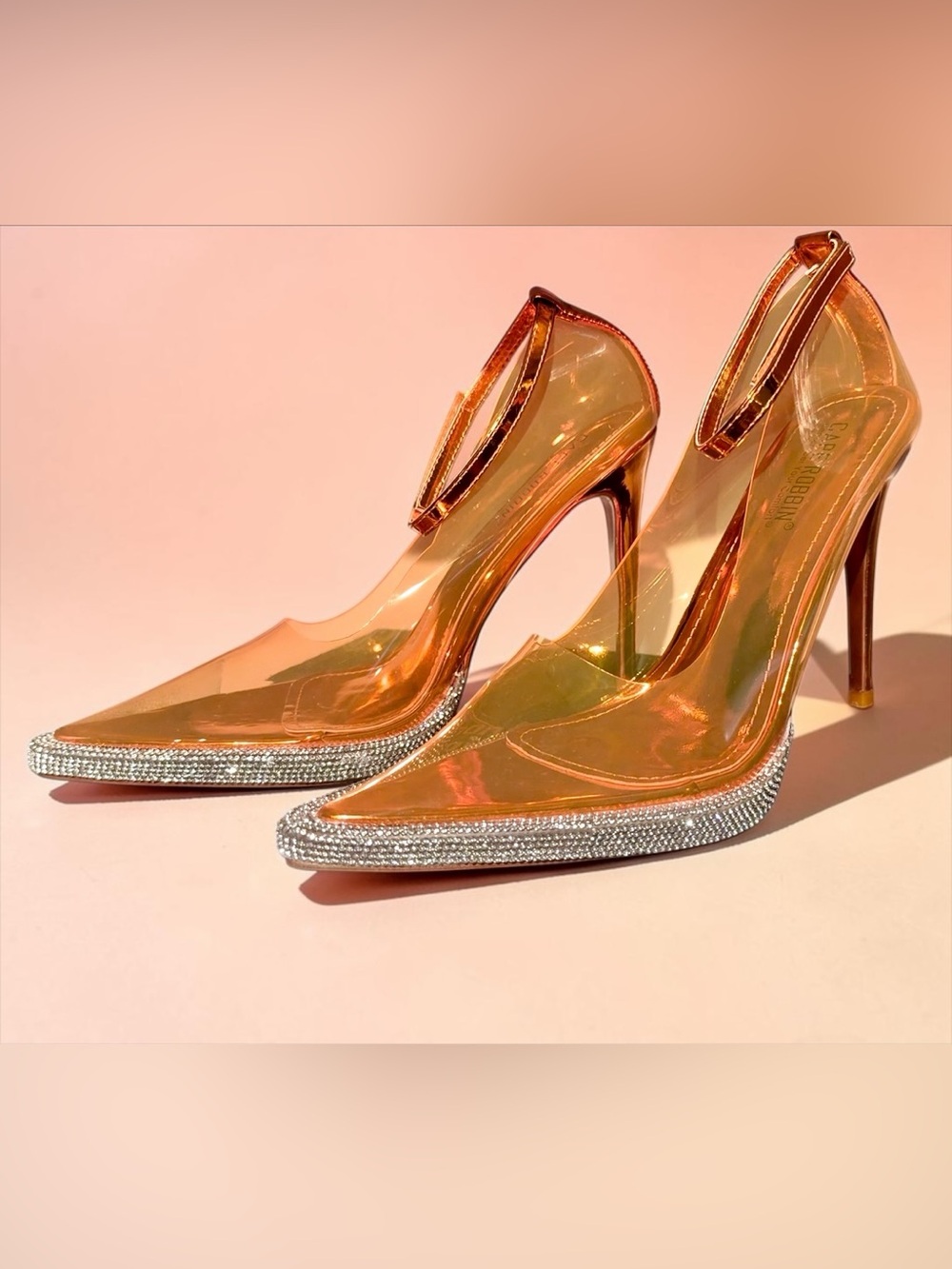 Cape Robbin Iridescent Orange Pointed Toe Stiletto Heels with Rhinestone Trim